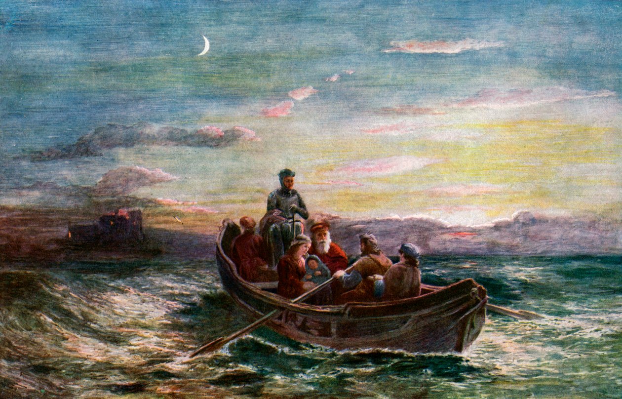 Skottien kuningattaren Marian pako Loch Levenin linnasta, 1800-luku, n. 1920 tekijältä Unbekannt