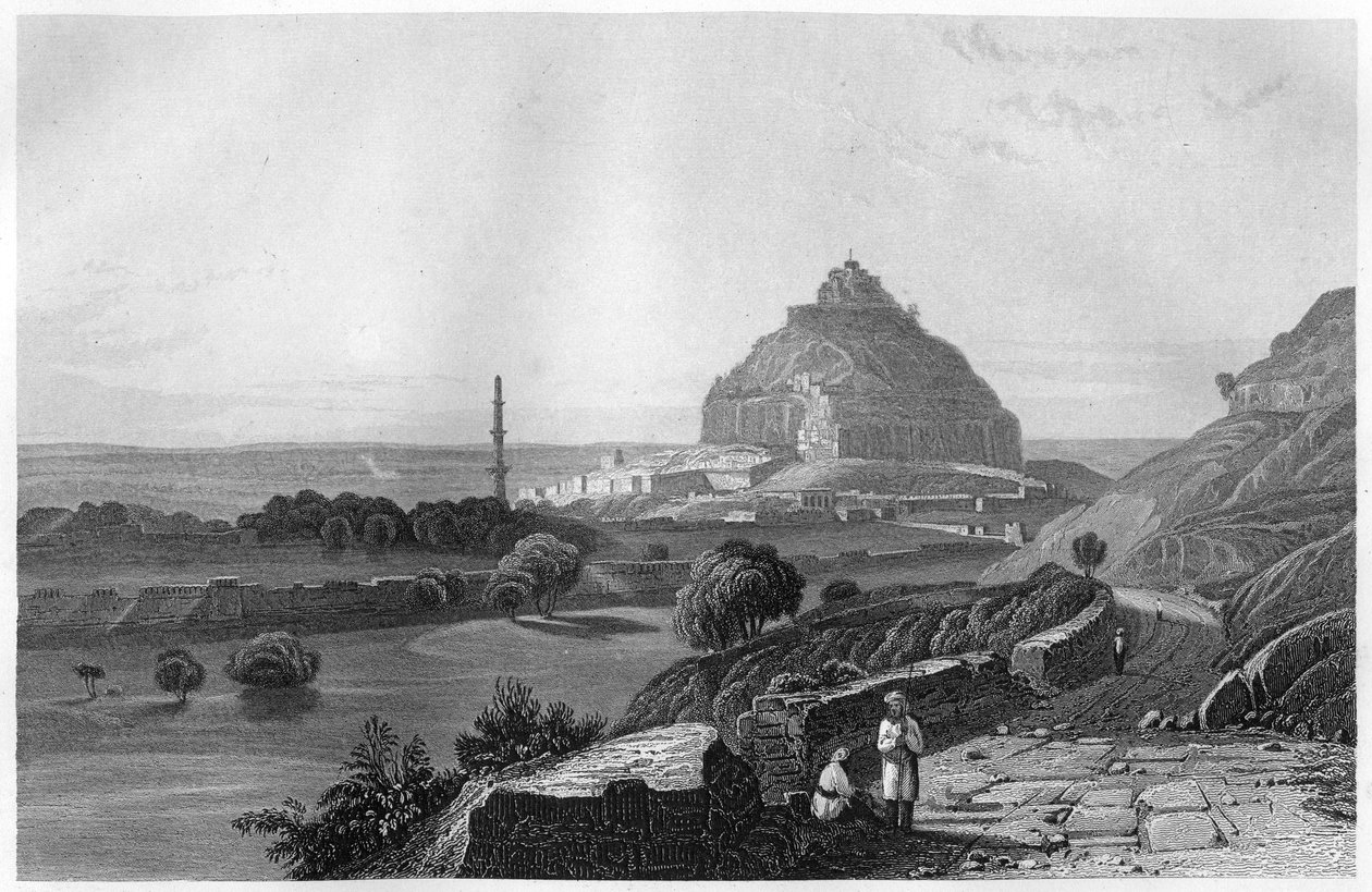 Dowlatabadin linnoitus Deccanin tasangolla, Intia, n. 1860 tekijältä Unbekannt