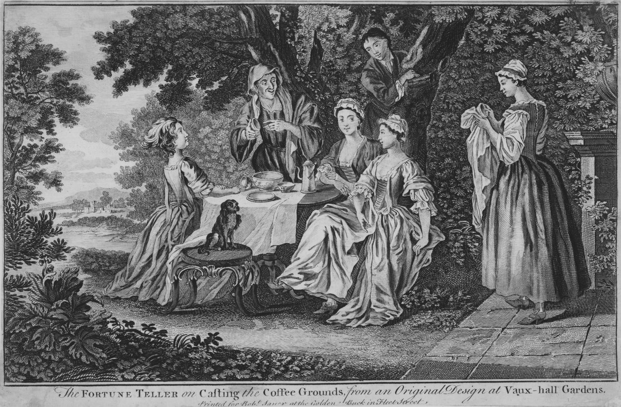 Ennustelija kahviporukoiden valumisesta, alkuperäisestä suunnittelusta Vaux-hallissa ..., 1748-60. tekijältä Unbekannt