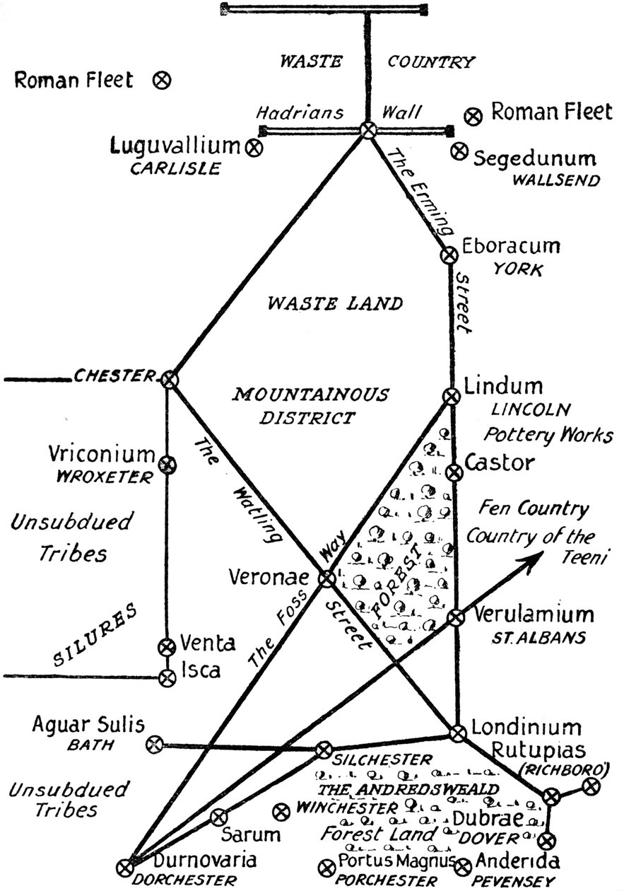Neljä tärkeintä roomalaista viestintälinjaa Britanniassa, 1910 tekijältä Unbekannt