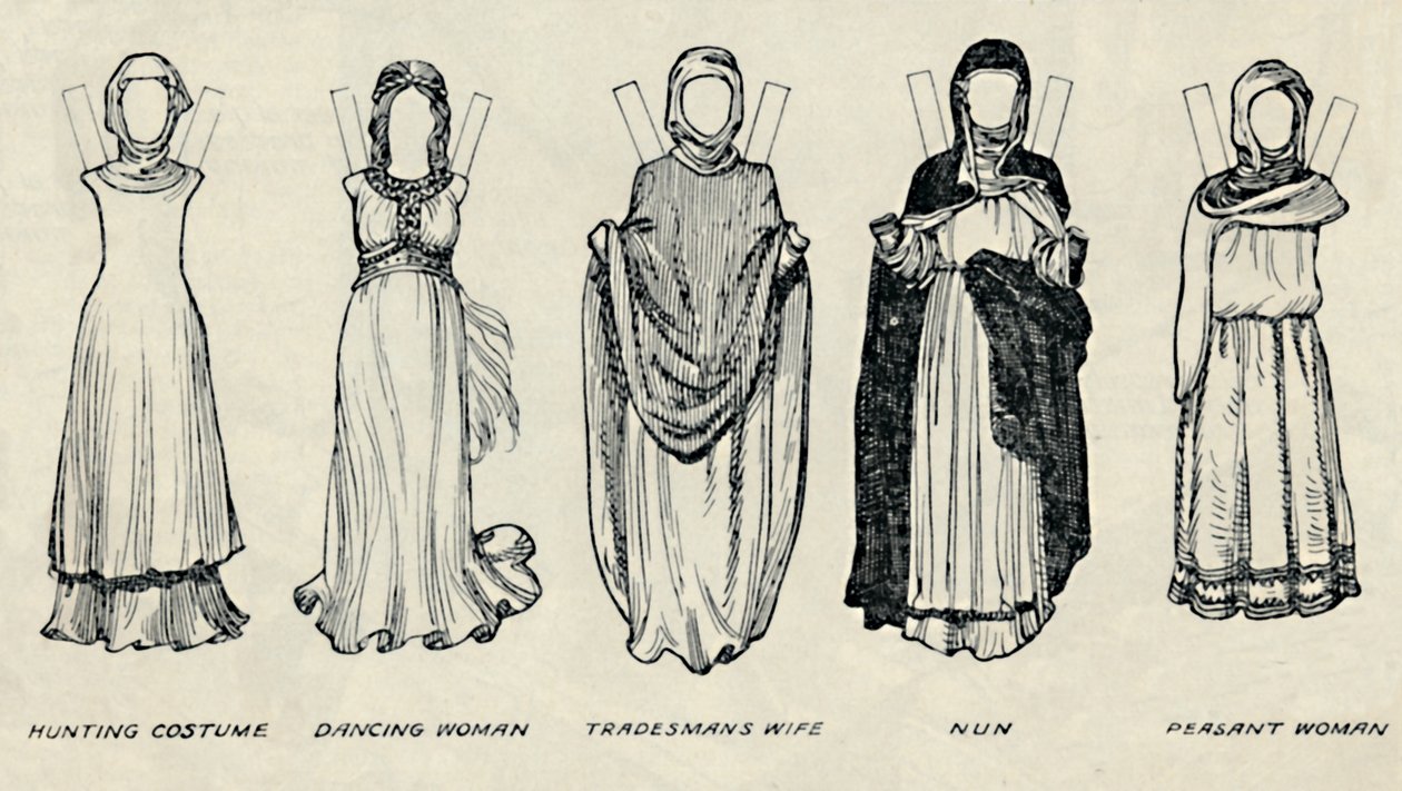 Brittiläisten pukujen galleria: pukutyypit varhaisina Plantagenet-aikoina, c1934 tekijältä Unbekannt