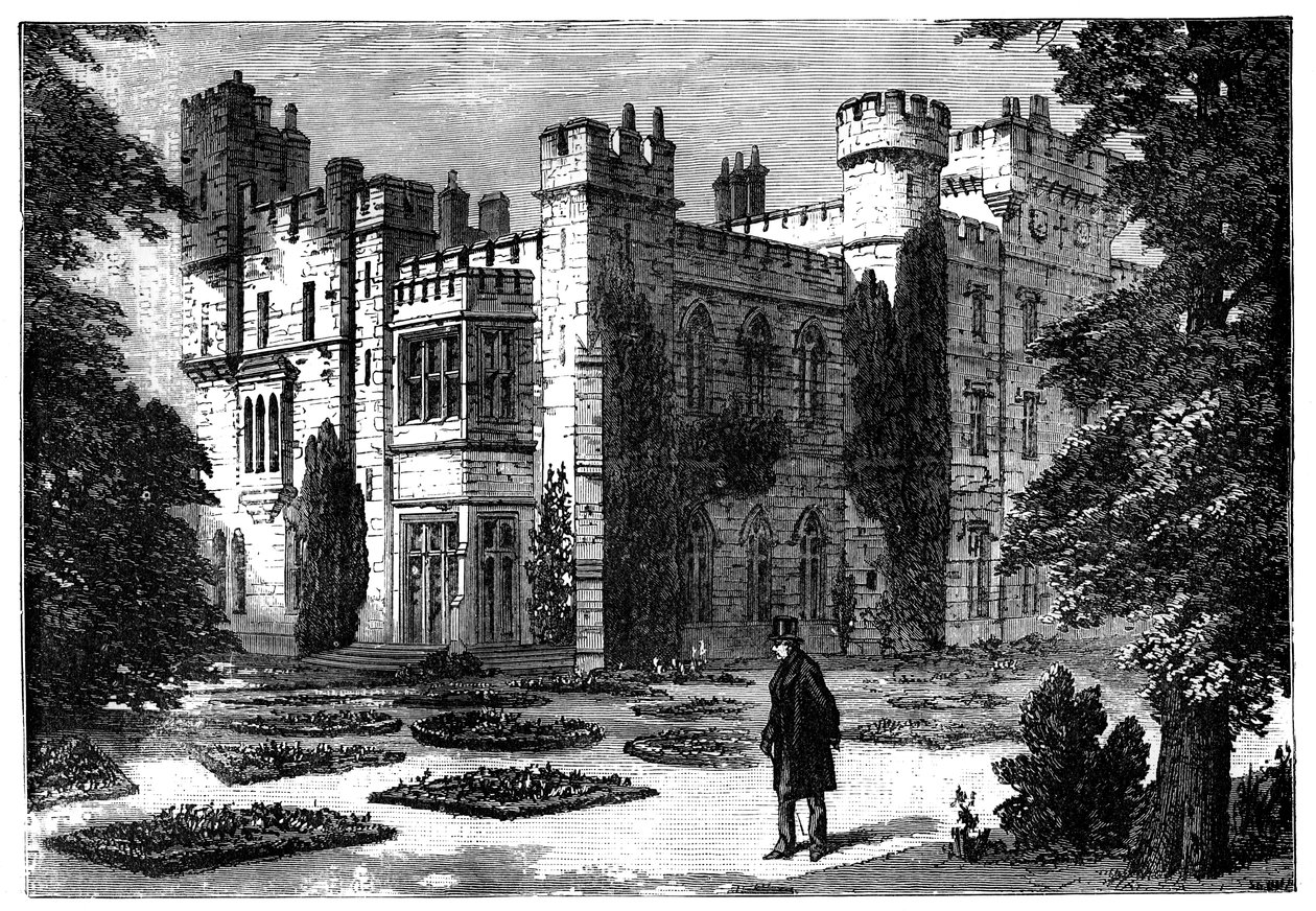 Puutarha, Hawardenin linna, Flintshire, Wales, 1800-luku tekijältä Unbekannt