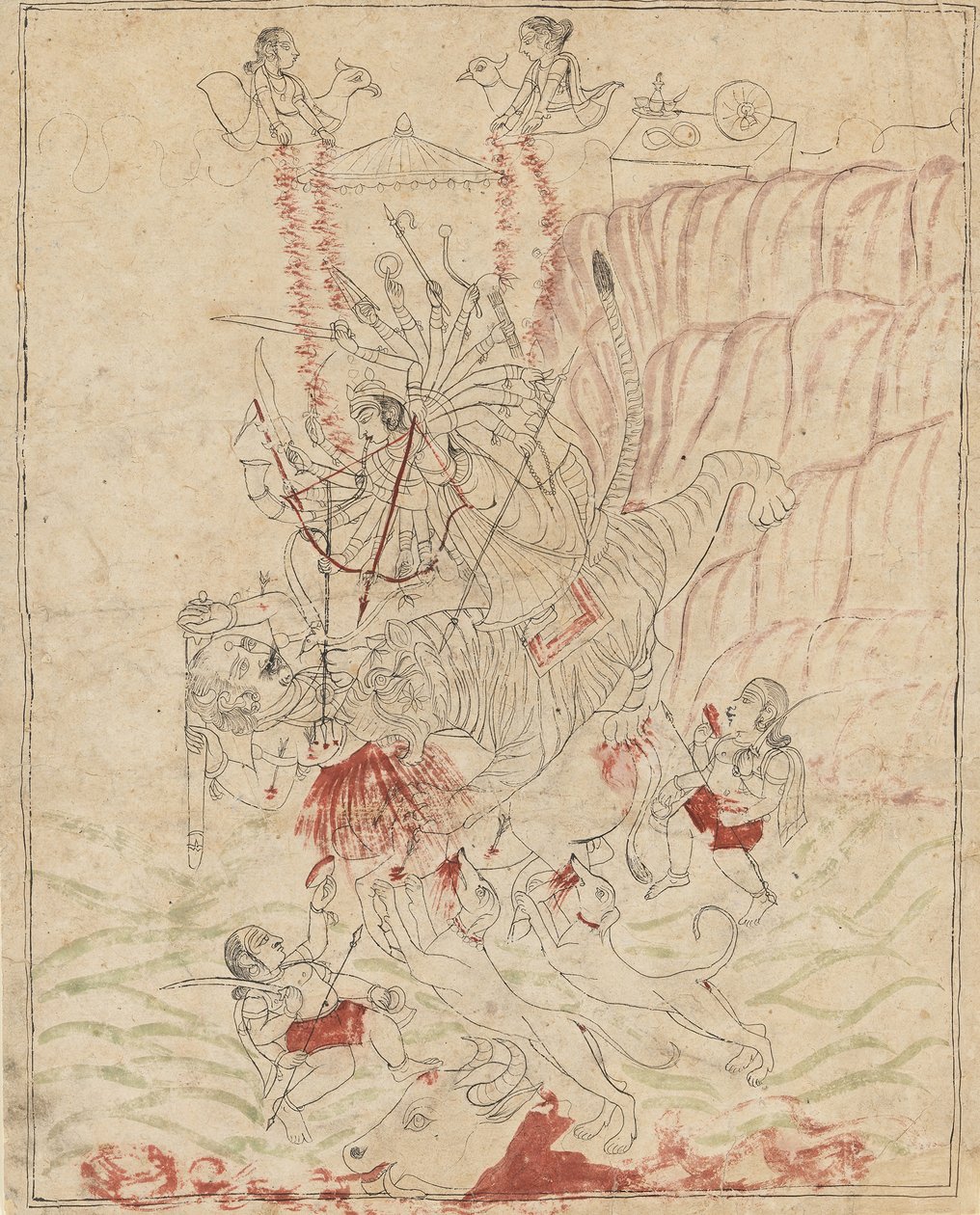 Jumalatar Durga tappaa Buffalo Demonin, Mahisha Mahishasur Mardini, Ka. 1760. tekijältä Unbekannt