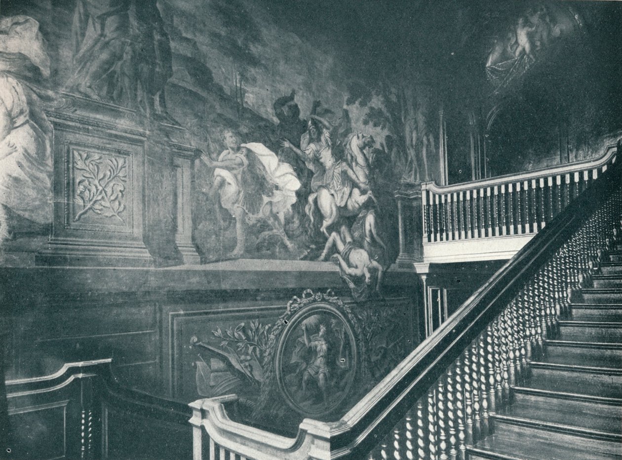 The Grand Staircase, esillä Thornhillsin seinämaalauksia, Stoke Edith, c1909 tekijältä Unbekannt