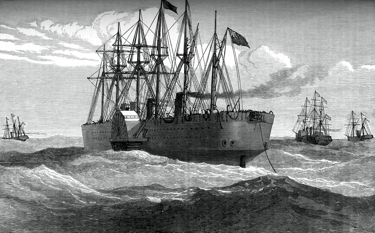 The Great Eastern pelaa Atlantin lennätinkaapelia, c1865, c1880 tekijältä Unbekannt
