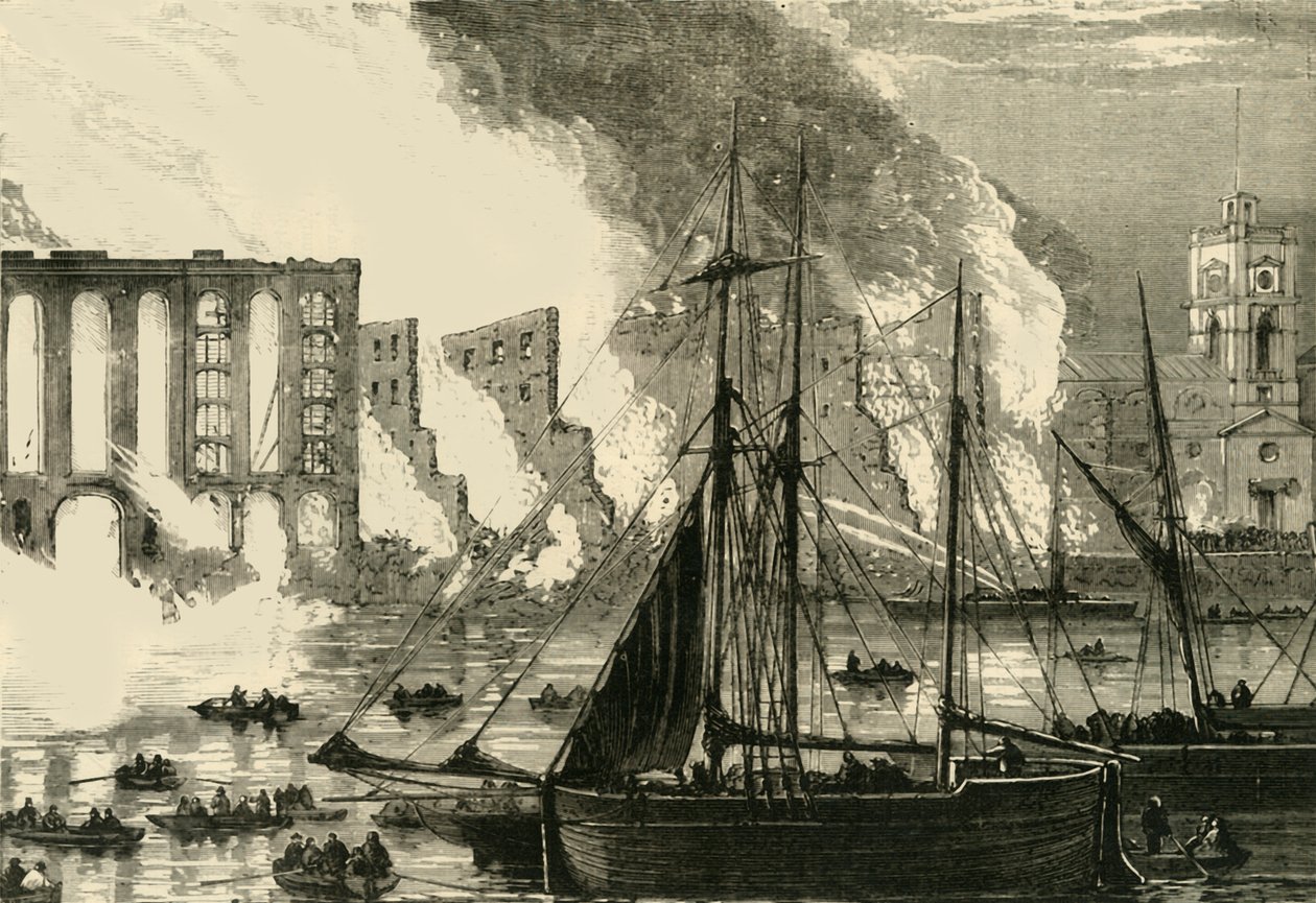 Suuri tulipalo Cottons Wharf Tooley Streetillä, 1861, c1878. tekijältä Unbekannt