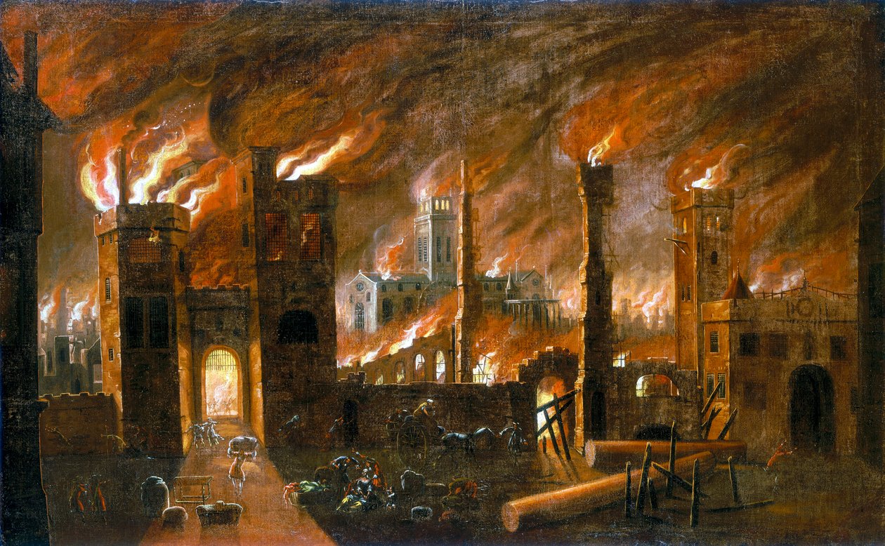 Lontoon suuri palo, 1666, n. 1675 tekijältä Unbekannt