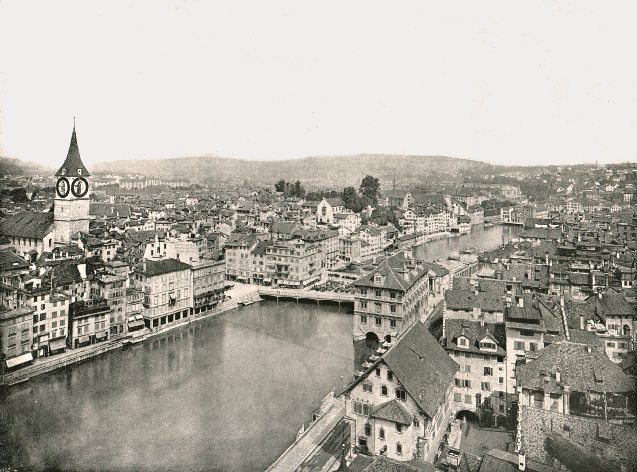 Limmat-joen jakamat Grosse Stadt ja Kleine Stadt, Zürich, Sveitsi, 1895. tekijältä Unbekannt