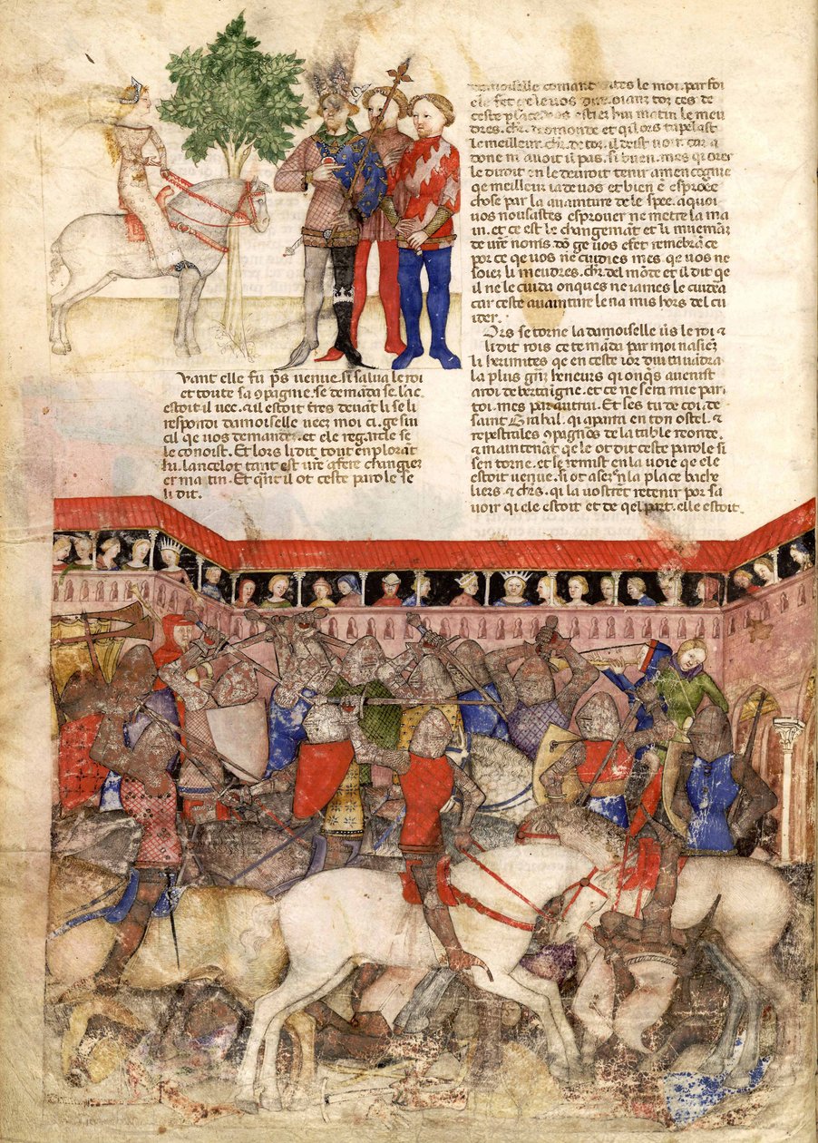 Pyöreän ritarit pienoismallista The Quest for the Holy Graal and the Death of Arthur, noin 1220 tekijältä Unbekannt