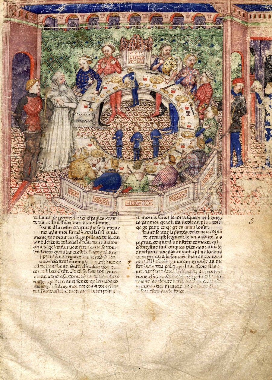 Pyöreän ritarit pienoismallista The Quest for the Holy Graal and the Death of Arthur, noin 1220 tekijältä Unbekannt