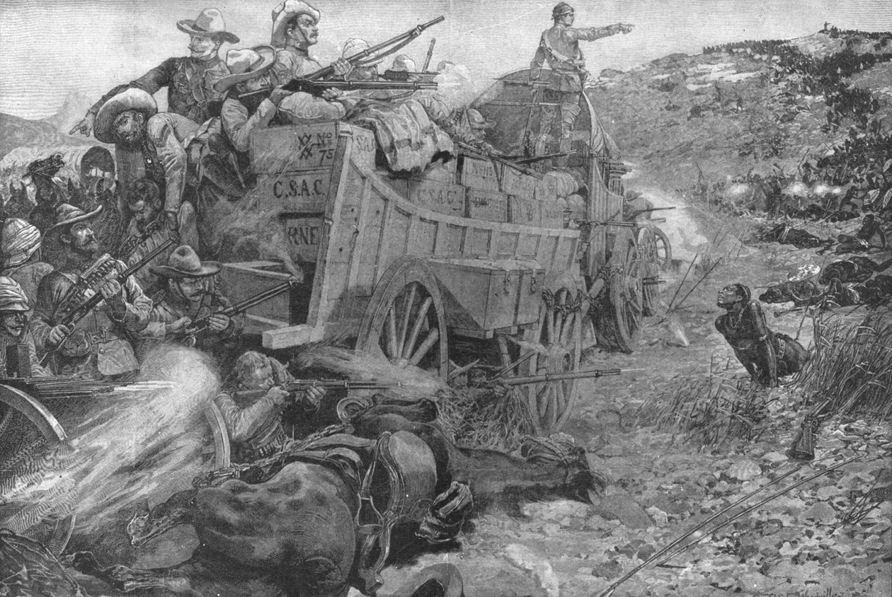 Matabele-sota, 1893: Hyökkäys Imbebezi-joen vaunujen laageriin, 1. marraskuuta 1901. tekijältä Unbekannt