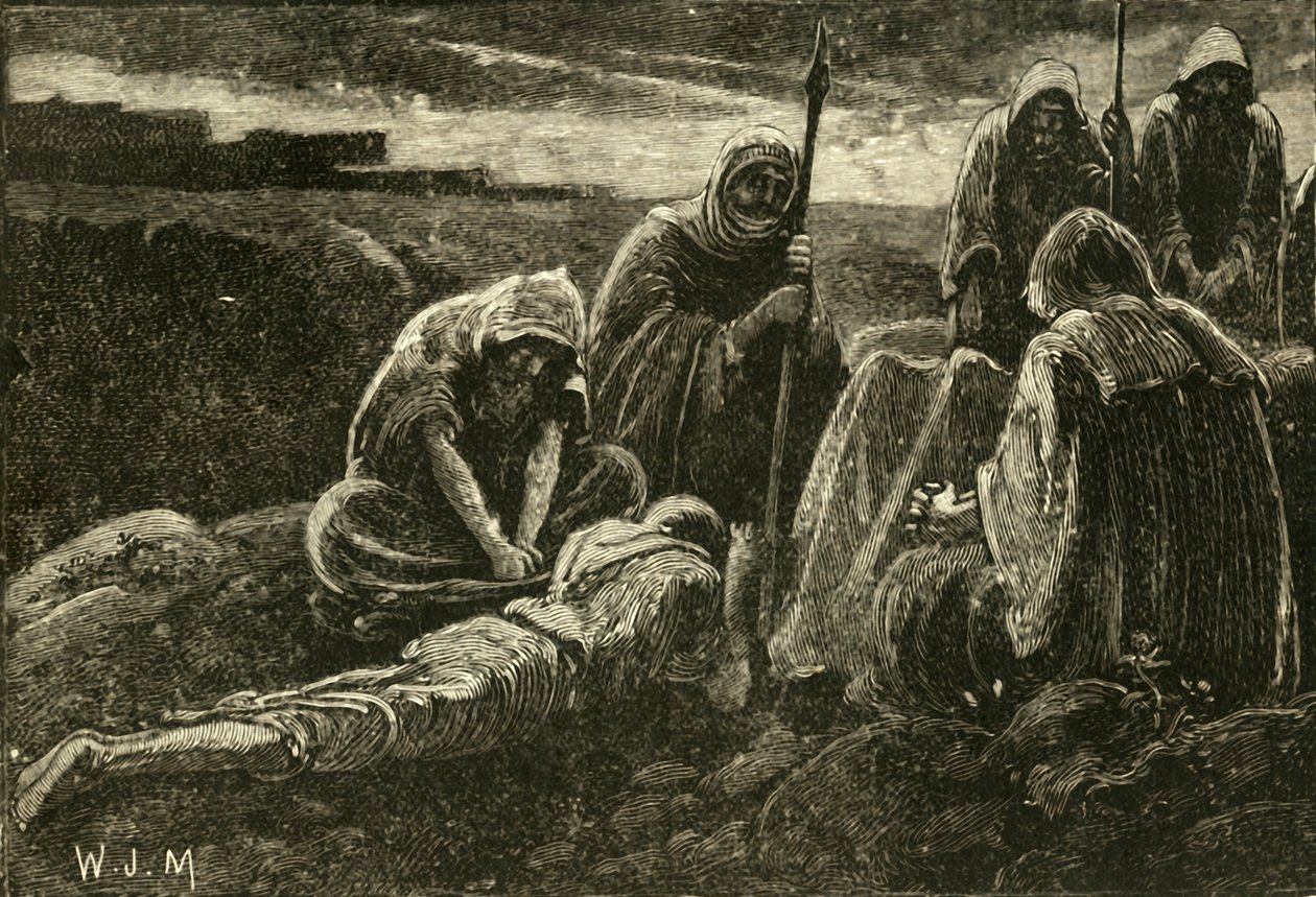 Jaabeksen miehet surevat Saulin ja Joonatanin haudan yllä, 1890. tekijältä Unbekannt