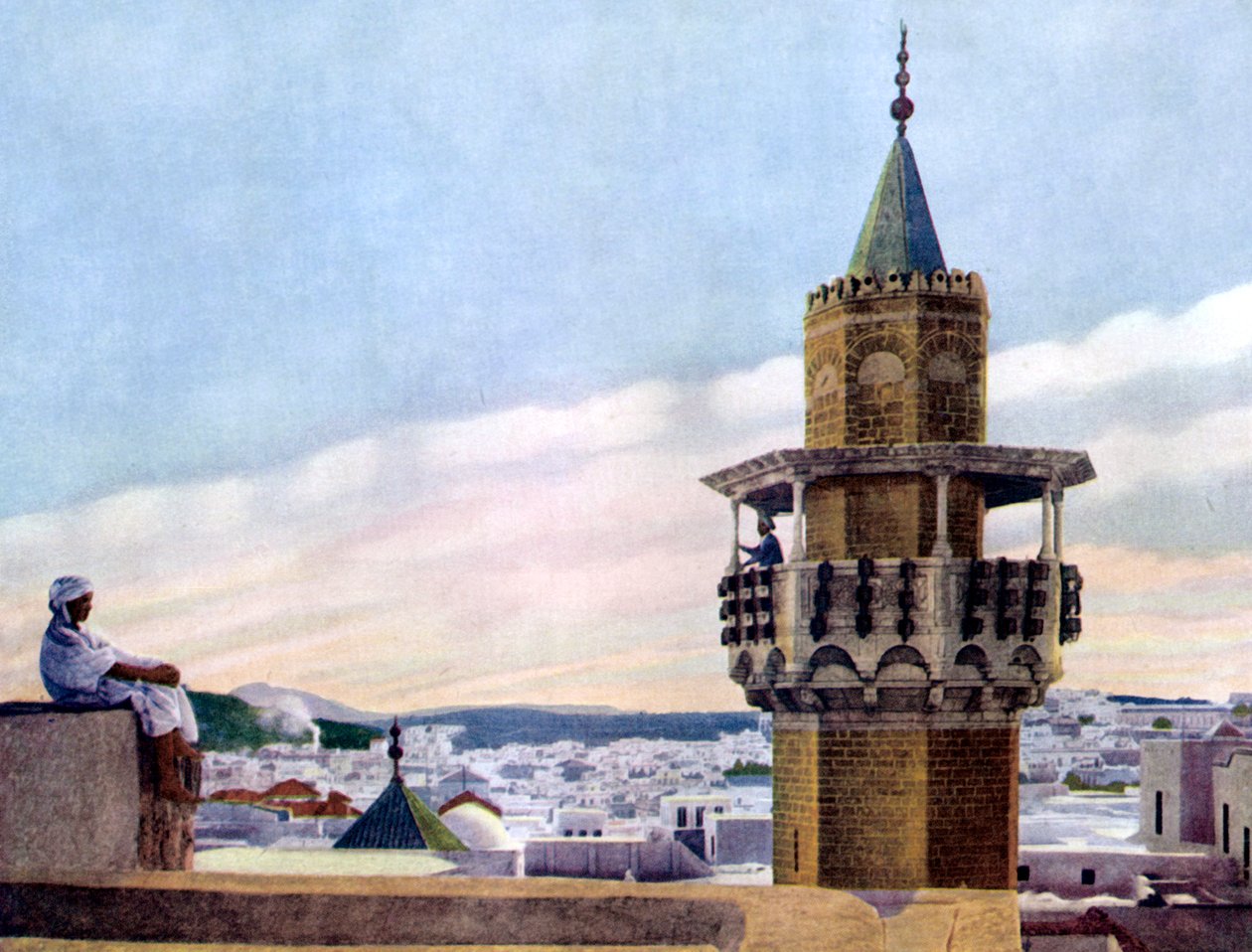 Muezzin minareetissaan kutsumassa uskollisia rukoukseen, 1926 tekijältä Unbekannt