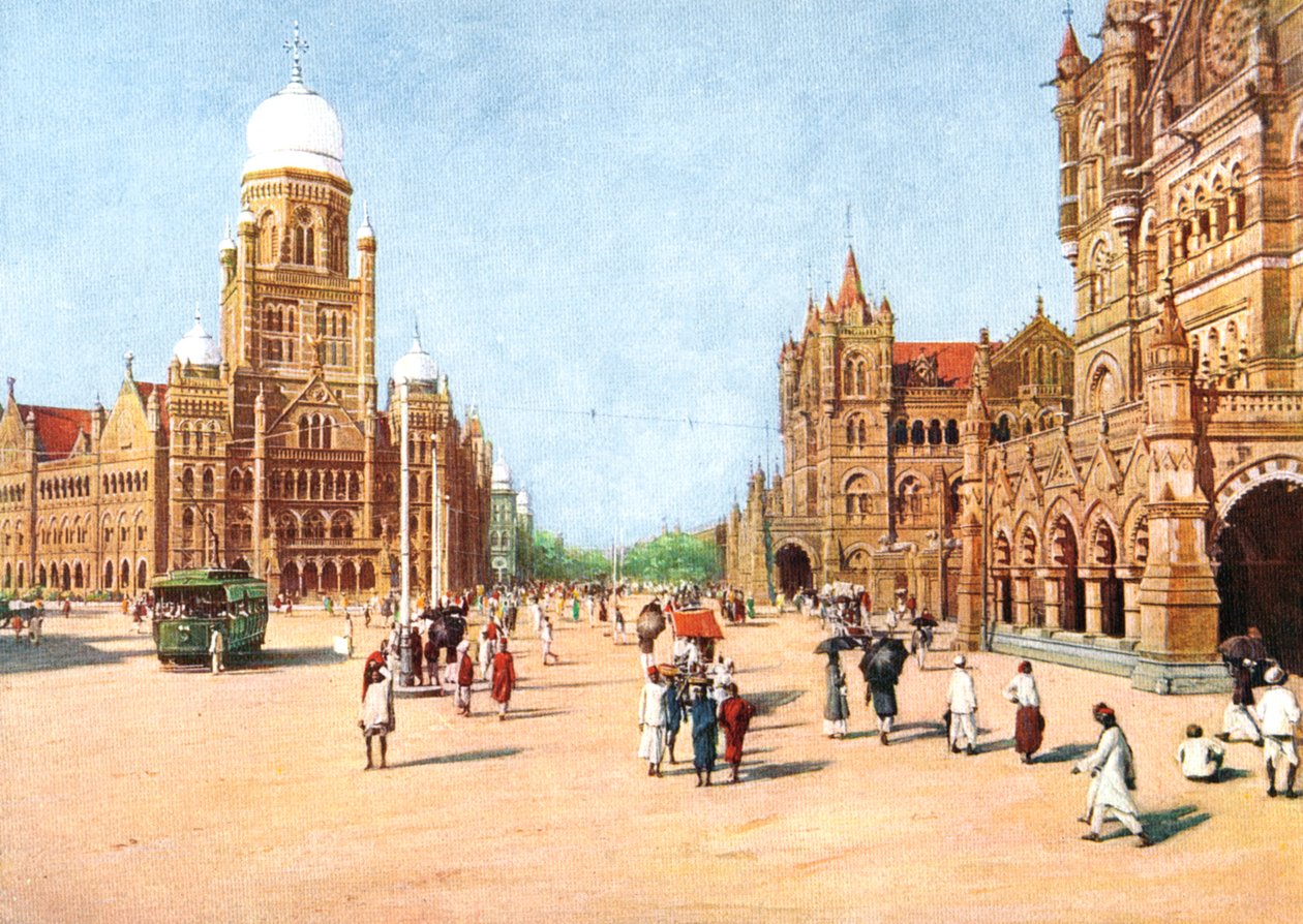 Municipal Offices ja Victoria Terminus, Bombay, Intia, 1900-luvun alku tekijältä Unbekannt
