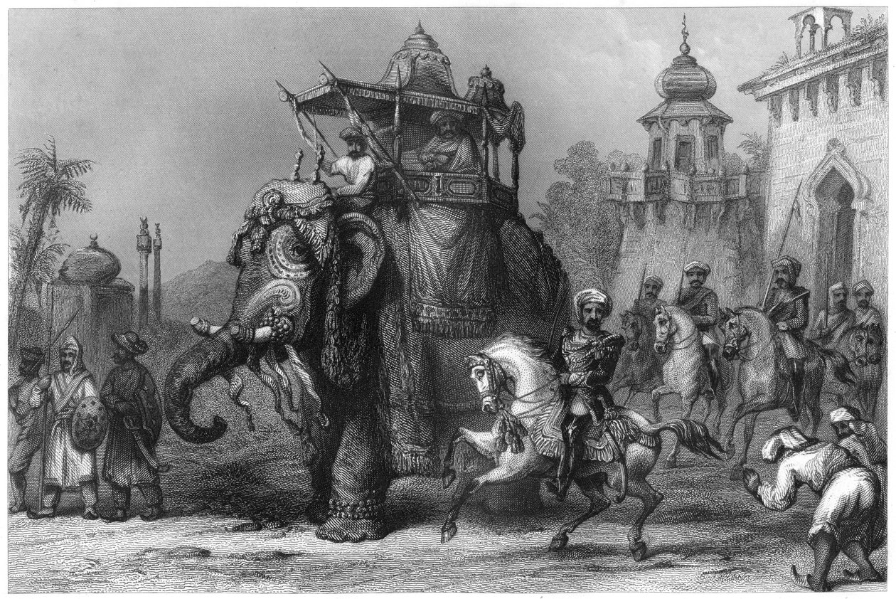 Nana Sahib saattajansa kanssa, v. 1860 tekijältä Unbekannt