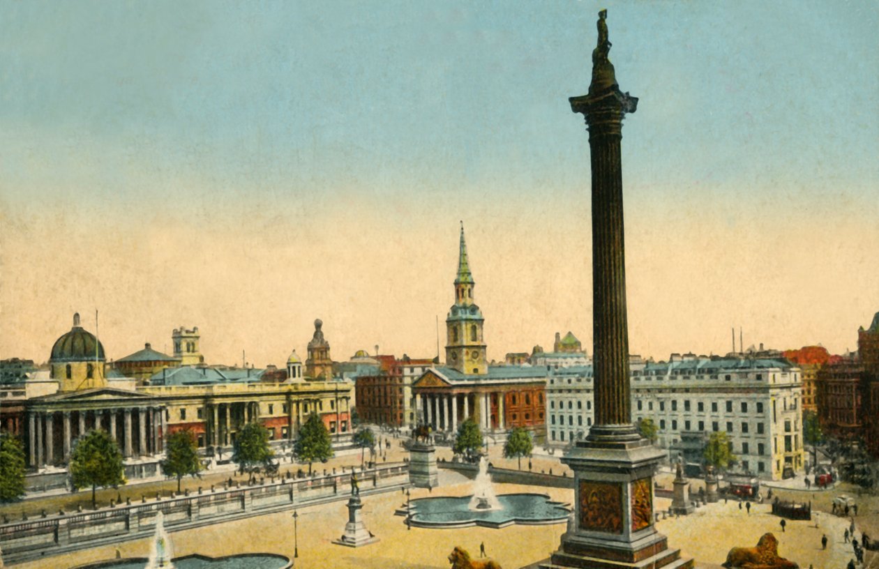 National Gallery ja Nelsons Column, Trafalgar Square, Lontoo, 1910. tekijältä Unbekannt