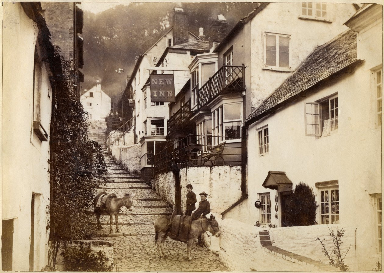 New Inn and street, Clovelly, Devon, 1800-luvun loppu tai 1900-luvun alku tekijältä Unbekannt