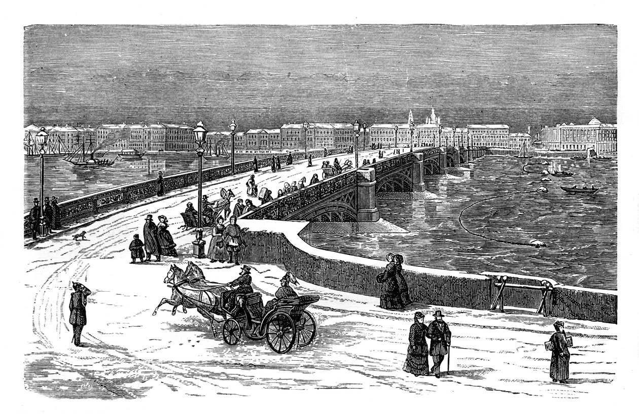 Nicolai-silta Neva-joen yli, Pietari, Venäjä, c1888 tekijältä Unbekannt