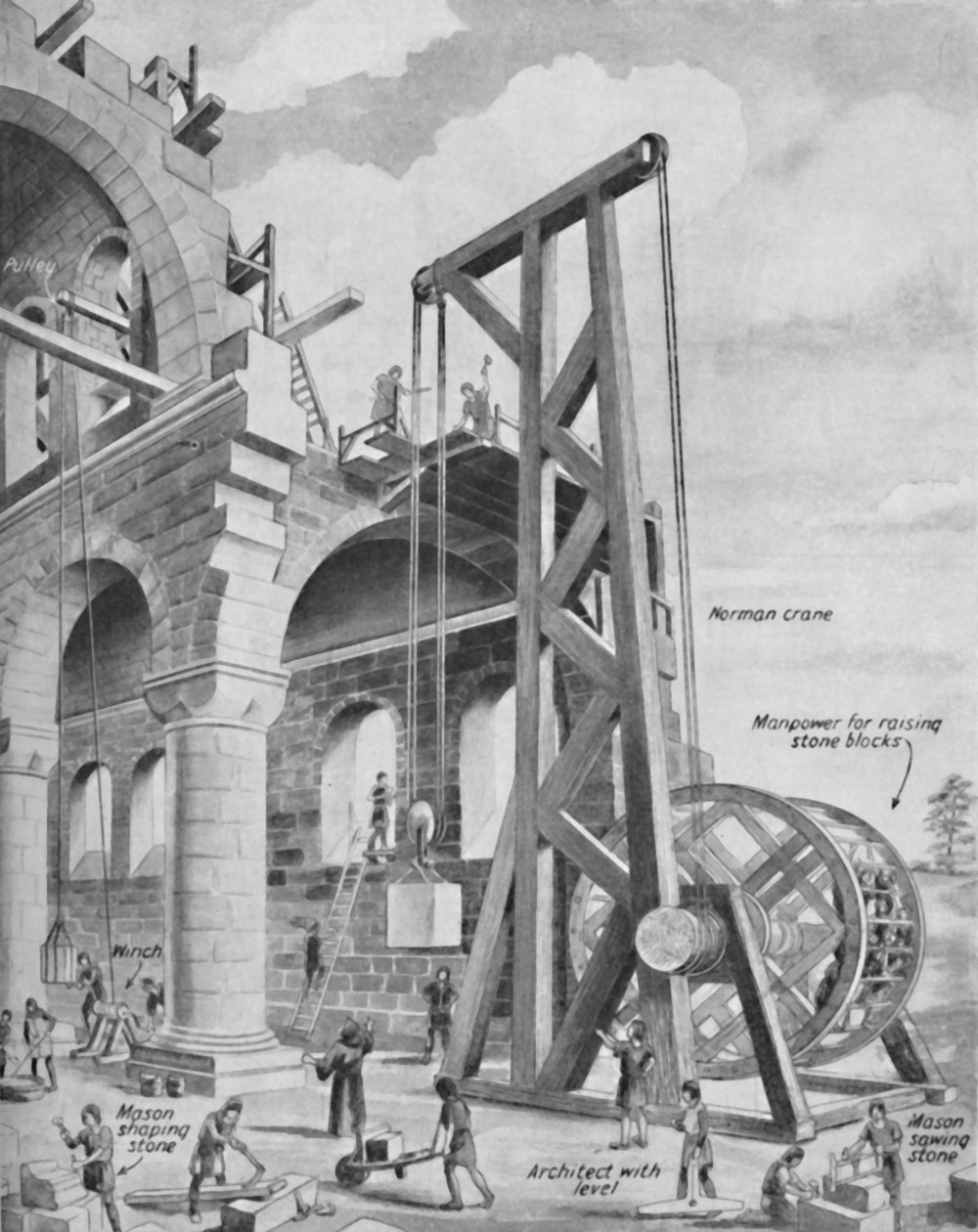 Normanit rakentavat katedraalia, n. 1934 tekijältä Unbekannt