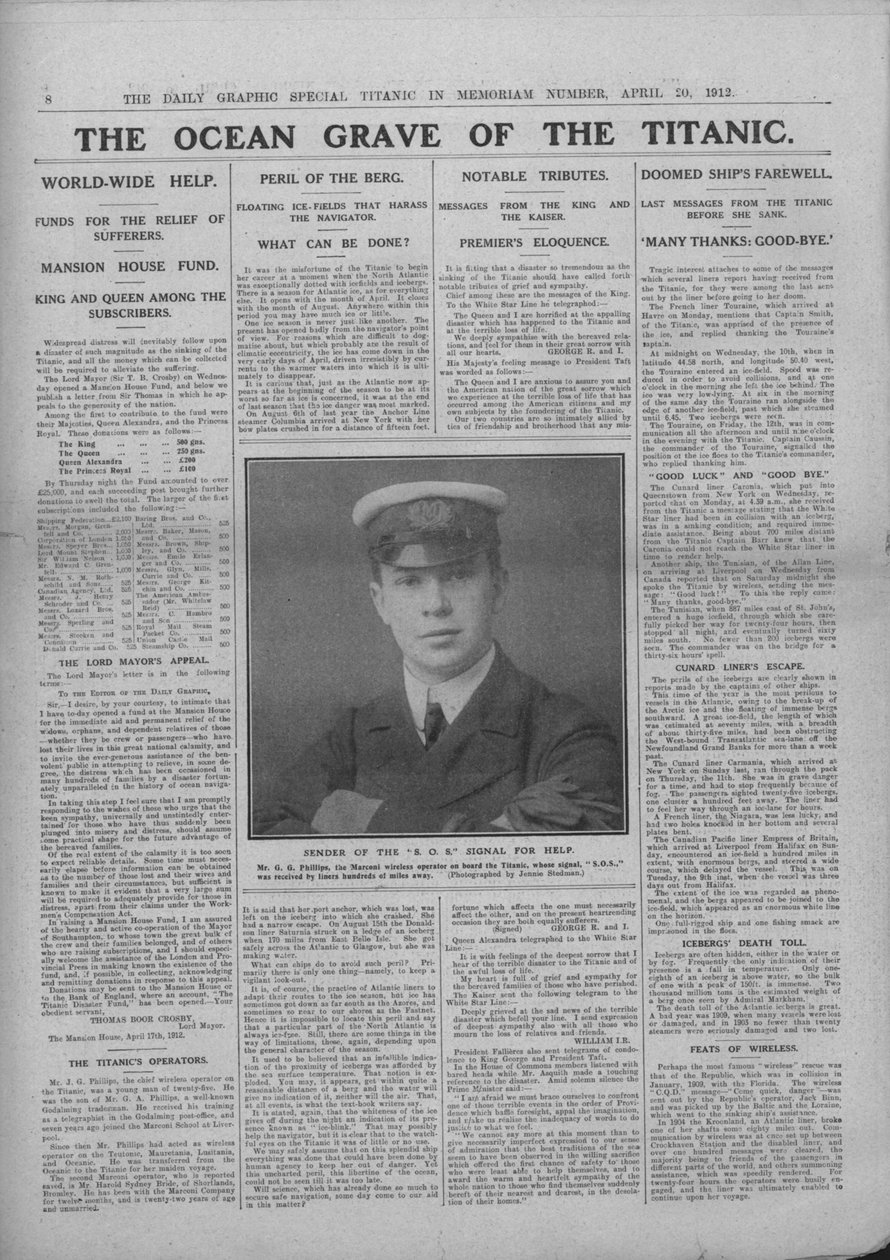 Titanicin merihauta ja valokuva Jack Phillipsistä, 20. huhtikuuta 1912. tekijältä Unbekannt