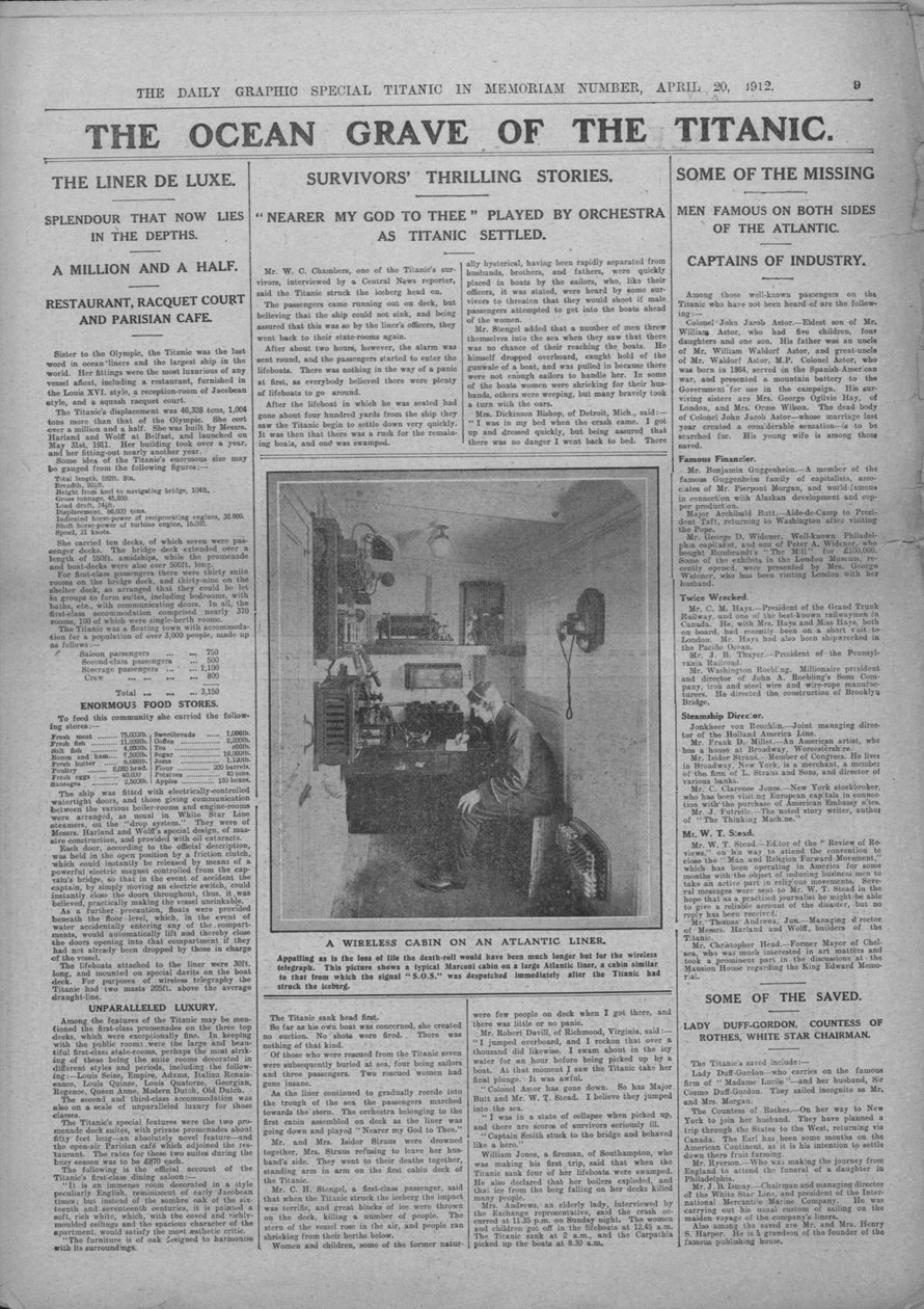 Titanicin Ocean Grave ja valokuva langattomasta operaattorista, 20. huhtikuuta 1912. tekijältä Unbekannt