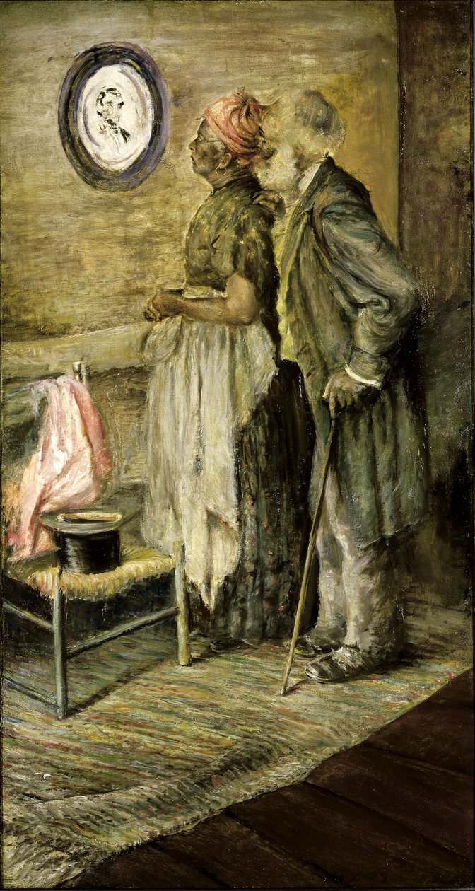 Vanha pariskunta katselee Lincolnin muotokuvaa vuosien 1904-1905 jälkeen. tekijältä Unbekannt