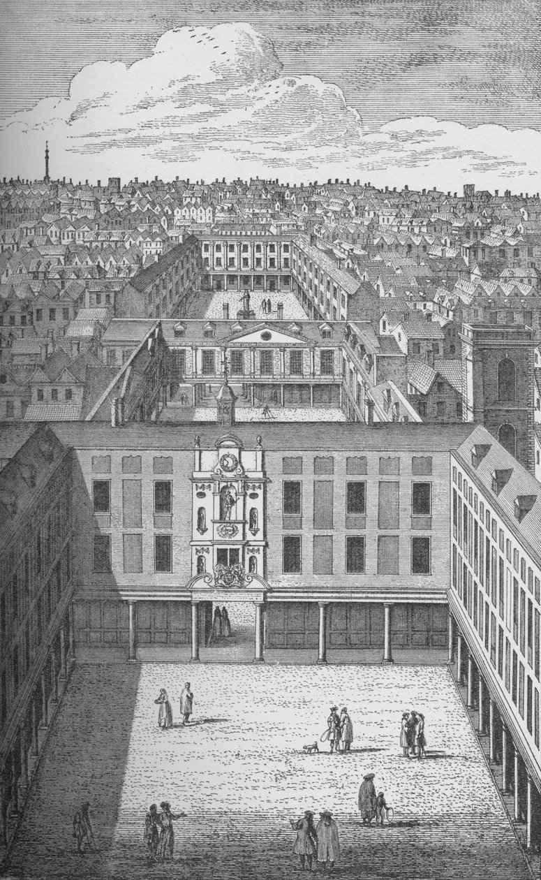 Vanha St. Thomass -sairaala Bermondseyssa, joka korvasi aikaisemmat luostarirakennukset vuonna 1701, tekijältä Unbekannt