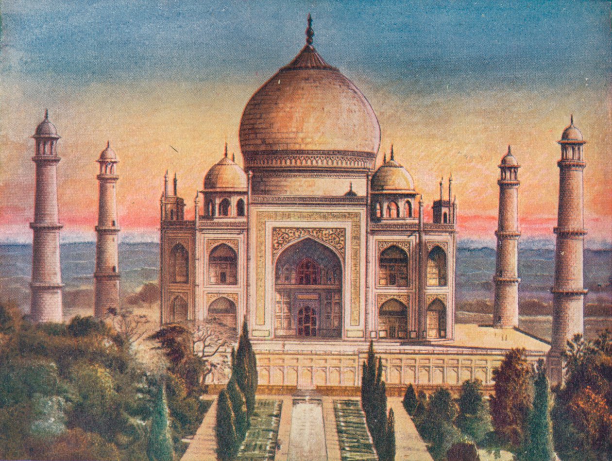 Muhammerdalaisen arkkitehtuurin vertaansa vailla oleva helmi: Taj Mahal Agrassa, 1908. tekijältä Unbekannt