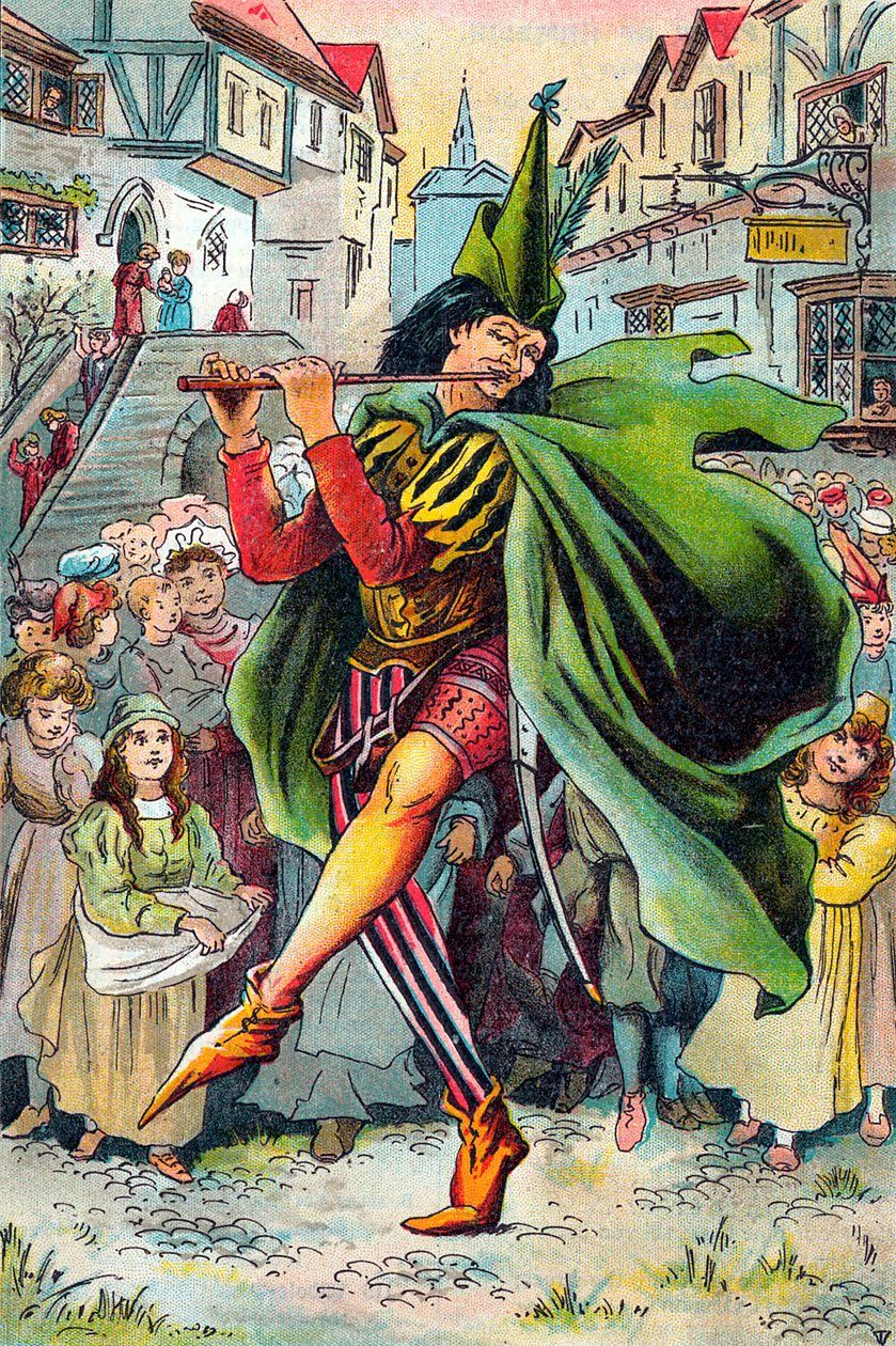 Pied Piper johdattaa pois Hamelinin lapset, vuodelta 1899 tekijältä Unbekannt