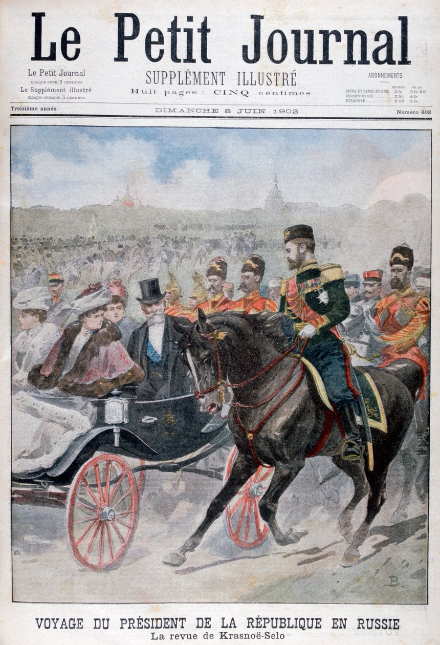 Ranskan tasavallan presidentti arvioi joukkoja, Krasnoje Selo, Venäjä, 1902 tekijältä Unbekannt