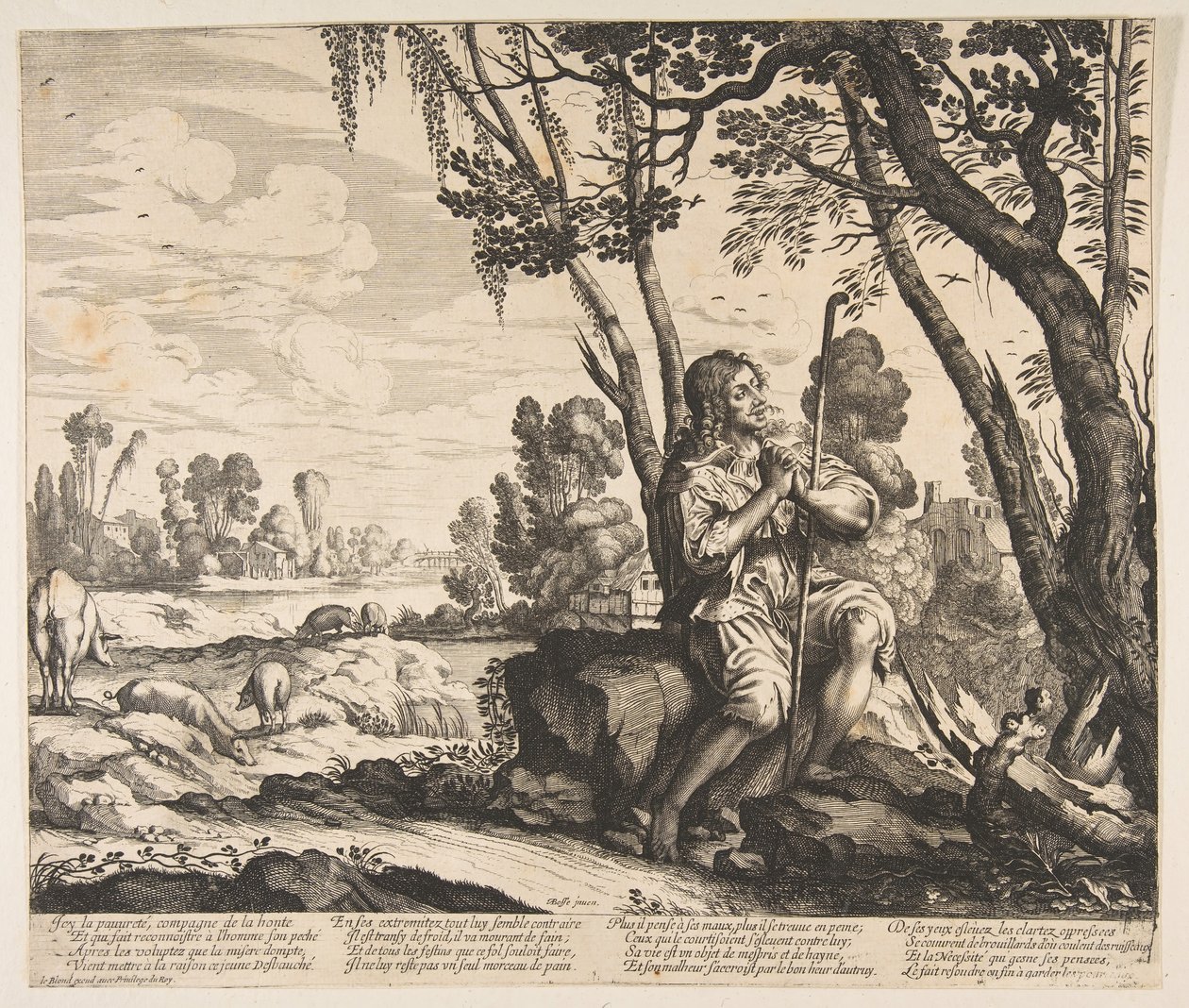Tuhlaajapoika vartioi sikoja, n. 1636. tekijältä Unbekannt