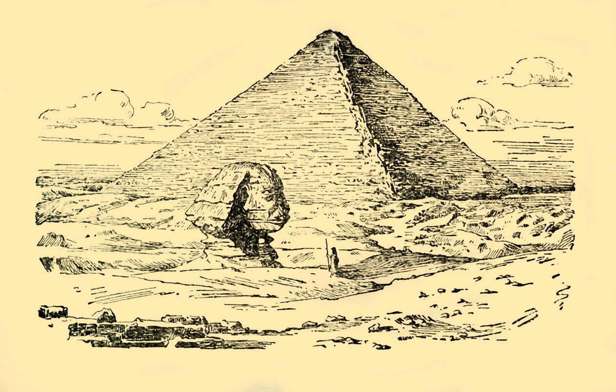 Kuningas Khufun pyramidihauta ja suuri sfinksi Gizehissä, Egyptissä, vuodelta 1930. tekijältä Unbekannt