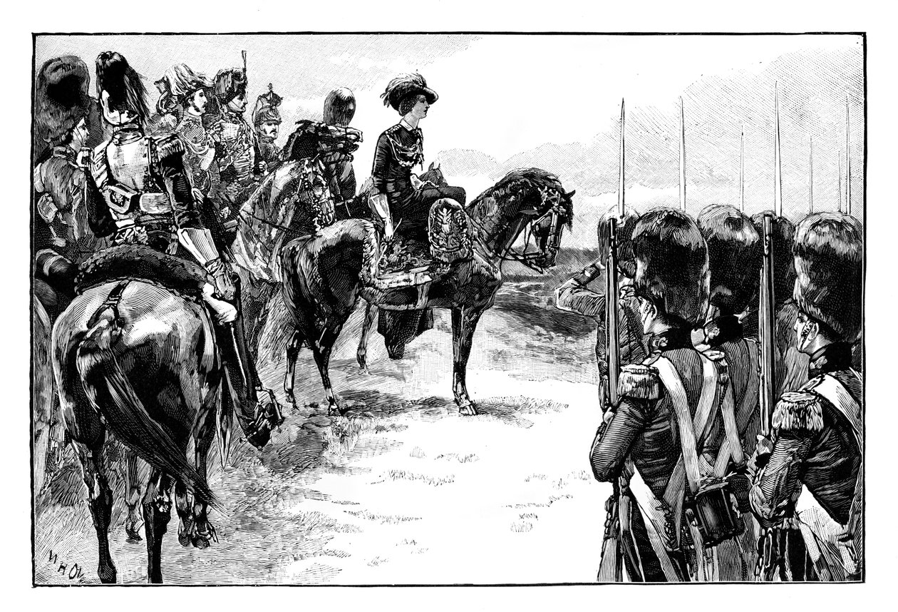 Kuningatar leirillä Chobhamissa, Surreyssa, 1853, 1888 tekijältä Unbekannt