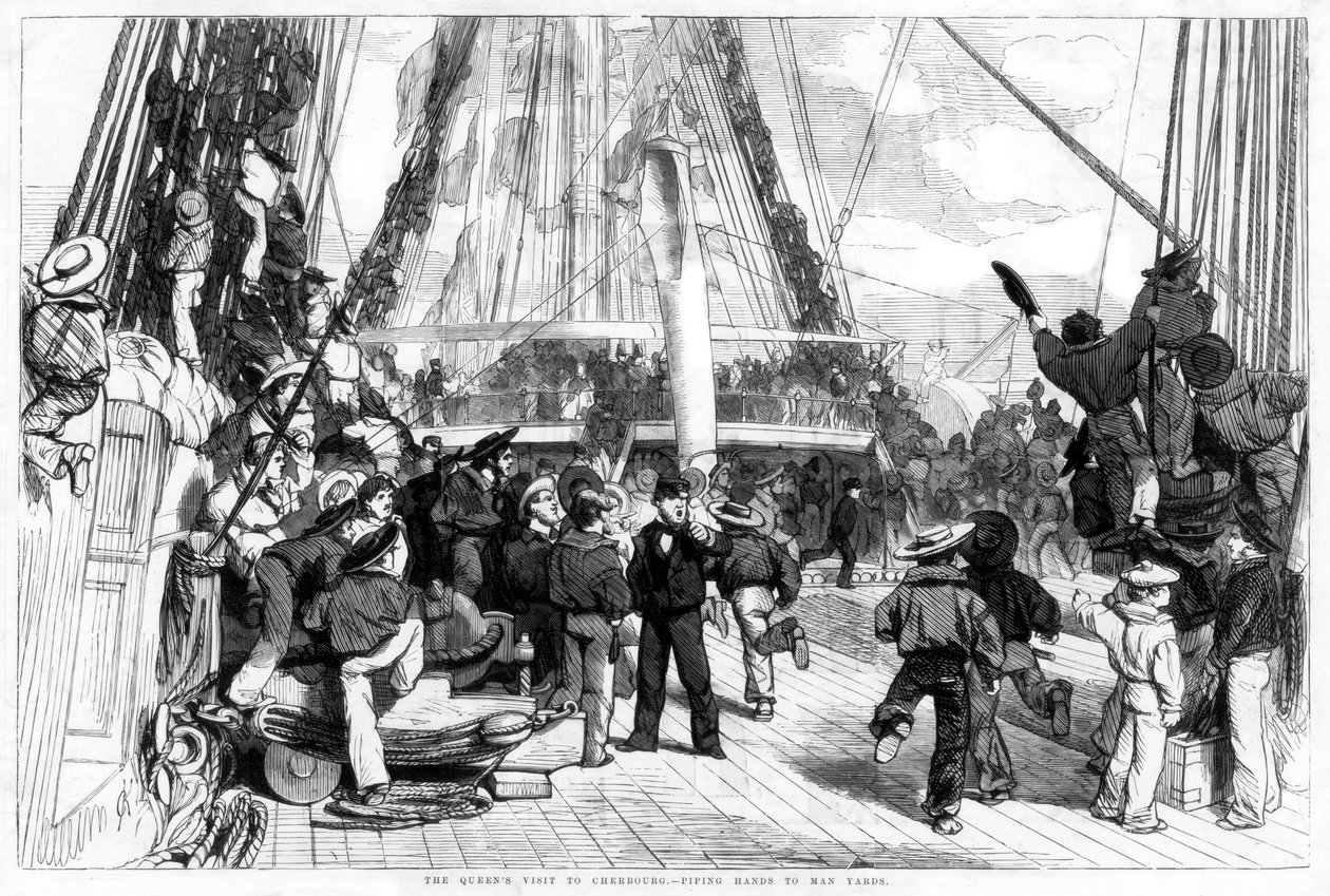 Kuningattaren vierailu Cherbourgiin - Piping Hands to Man Yards, 1858 tekijältä Unbekannt