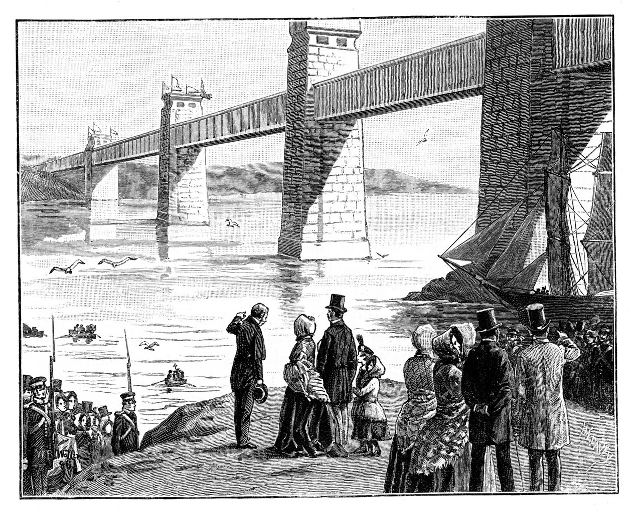 Kuningattaren vierailu Britannia Tubular Bridgelle, Wales, vuodelta 1888 tekijältä Unbekannt