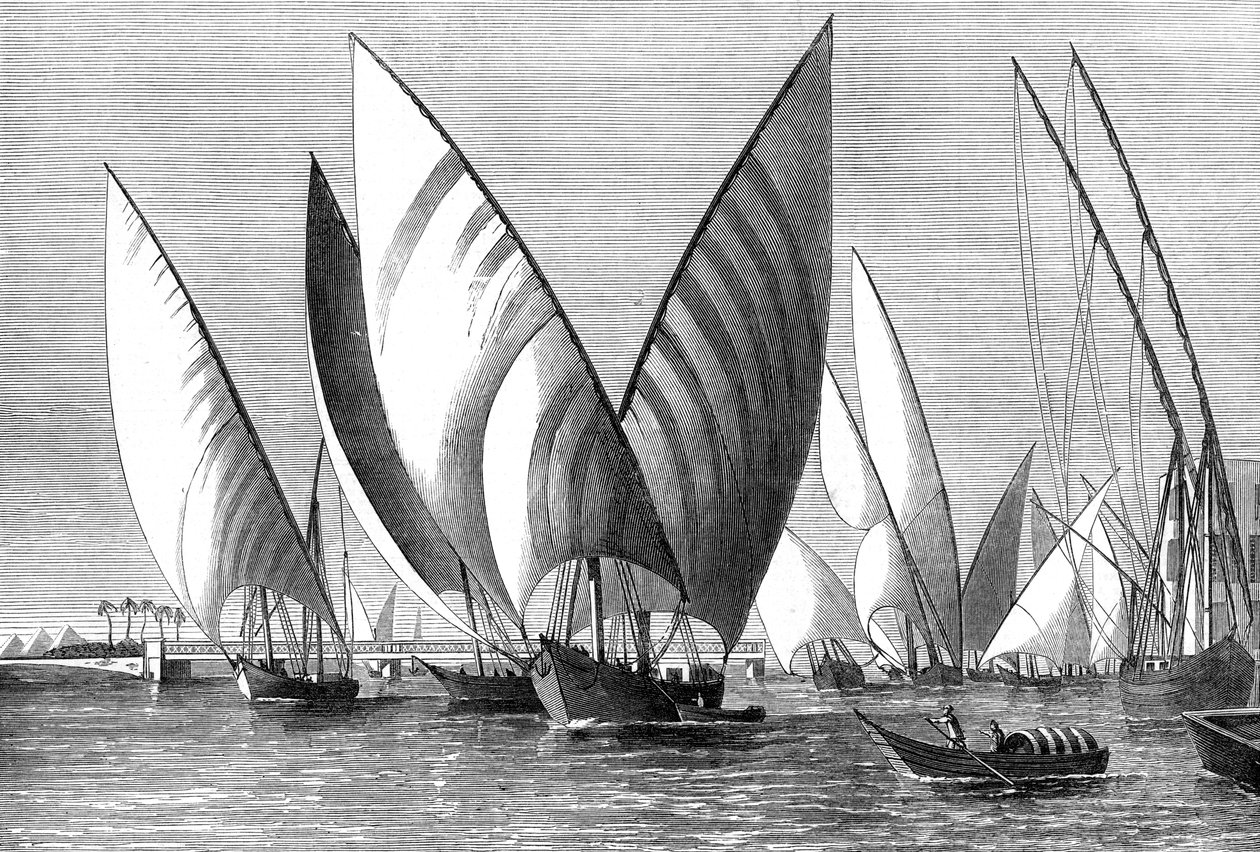 Joki Boulakin sillalla, Kairossa, dahabeahojen ohi, 1874 tekijältä Unbekannt