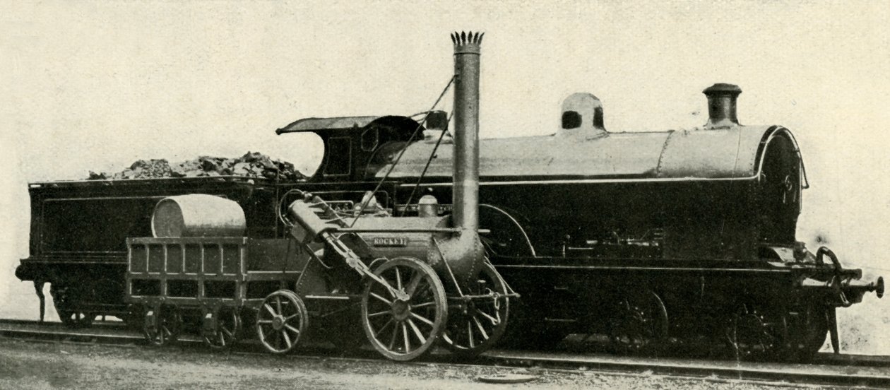 The Rocket kontrasti kadonneen tyypin kanssa 4-4-0, c1930. tekijältä Unbekannt