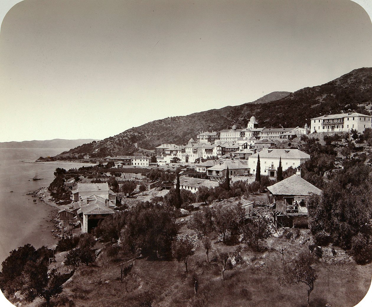 Rossikon St Panteleimon -luostari Athos-vuorella, Kreikassa, 1860-luku tekijältä Unbekannt