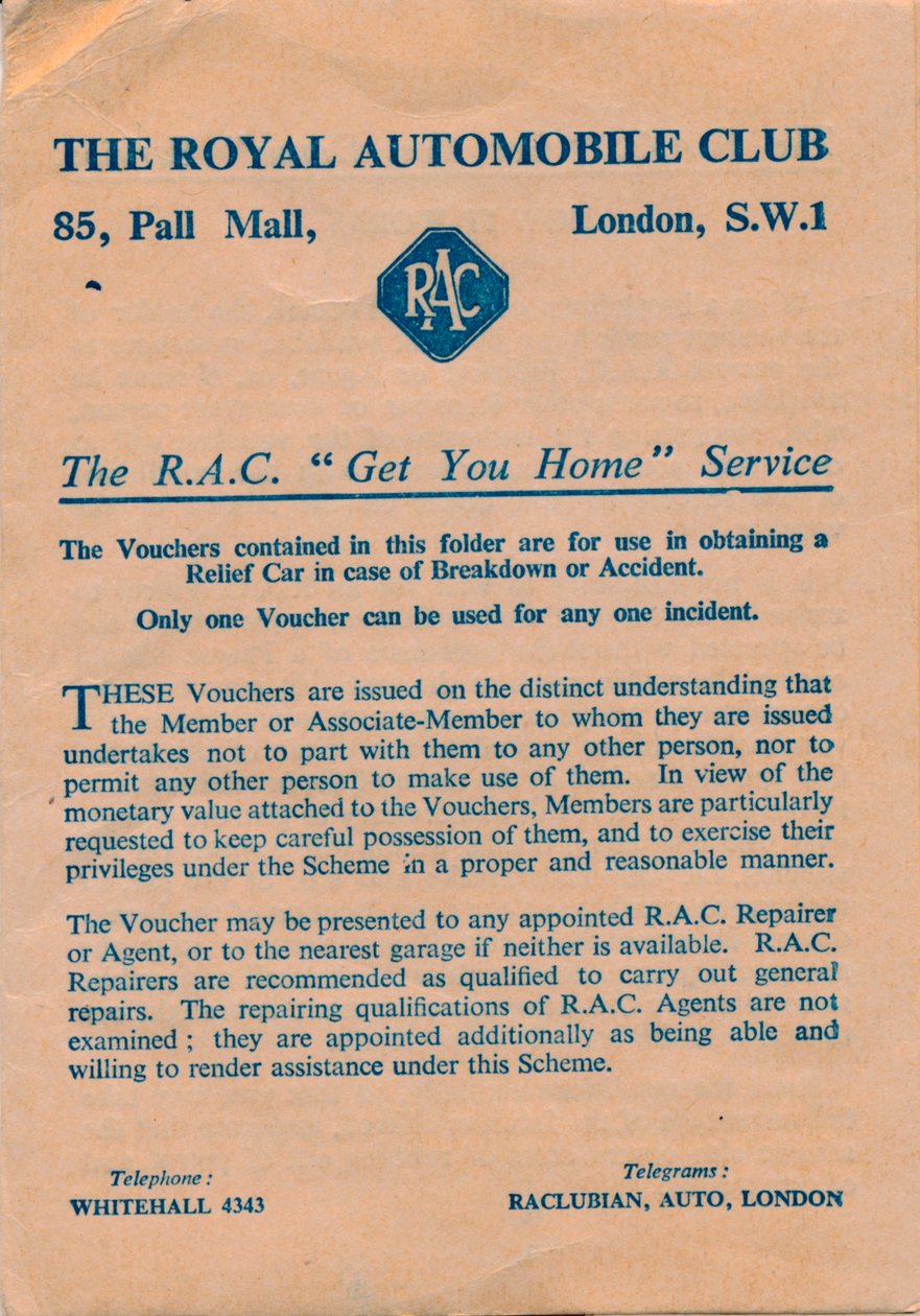 Royal Automobile Clubin kuponki, 1952 tekijältä Unbekannt