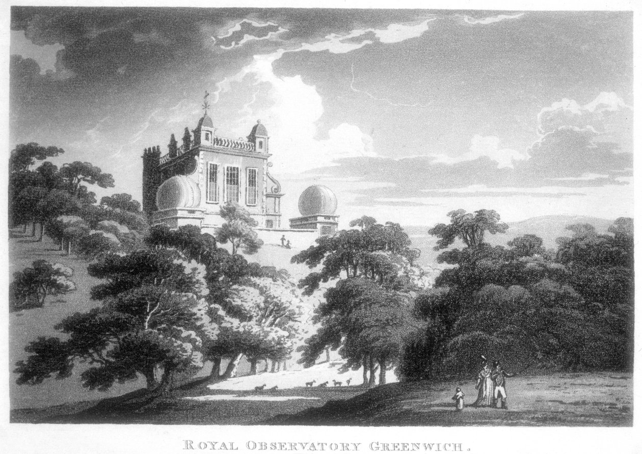 Royal Greenwichin observatorio, Flamsteed House, Greenwich Park, Lontoo, vuosi 1820 tekijältä Unbekannt