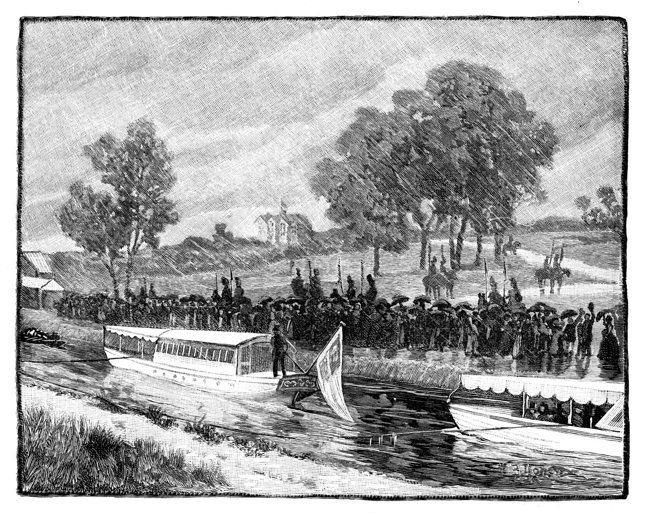 Kuninkaallinen vierailu Worsley Halliin, osavaltion proomulle Bridgwaterin kanavalla, 1851, 1888 tekijältä Unbekannt