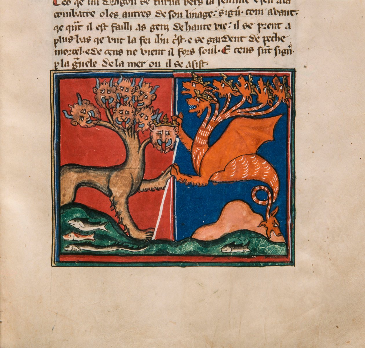 Meren peto ja maan peto. Pienoiskuva: Apocalypse de saint Jean, noin 1320. tekijältä Unbekannt