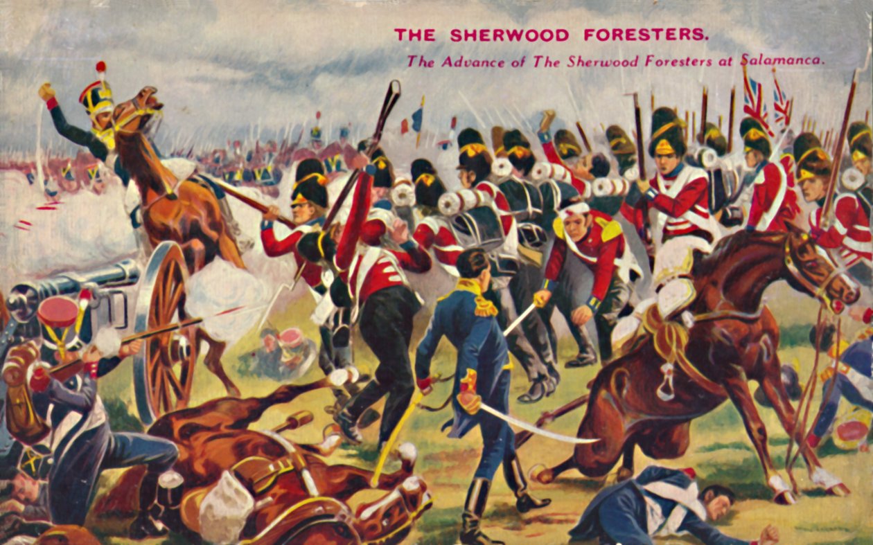 Sherwoodin metsänhoitajat. The Advance of The Sherwood Foresters at Salamanca, 1812, 1939. tekijältä Unbekannt