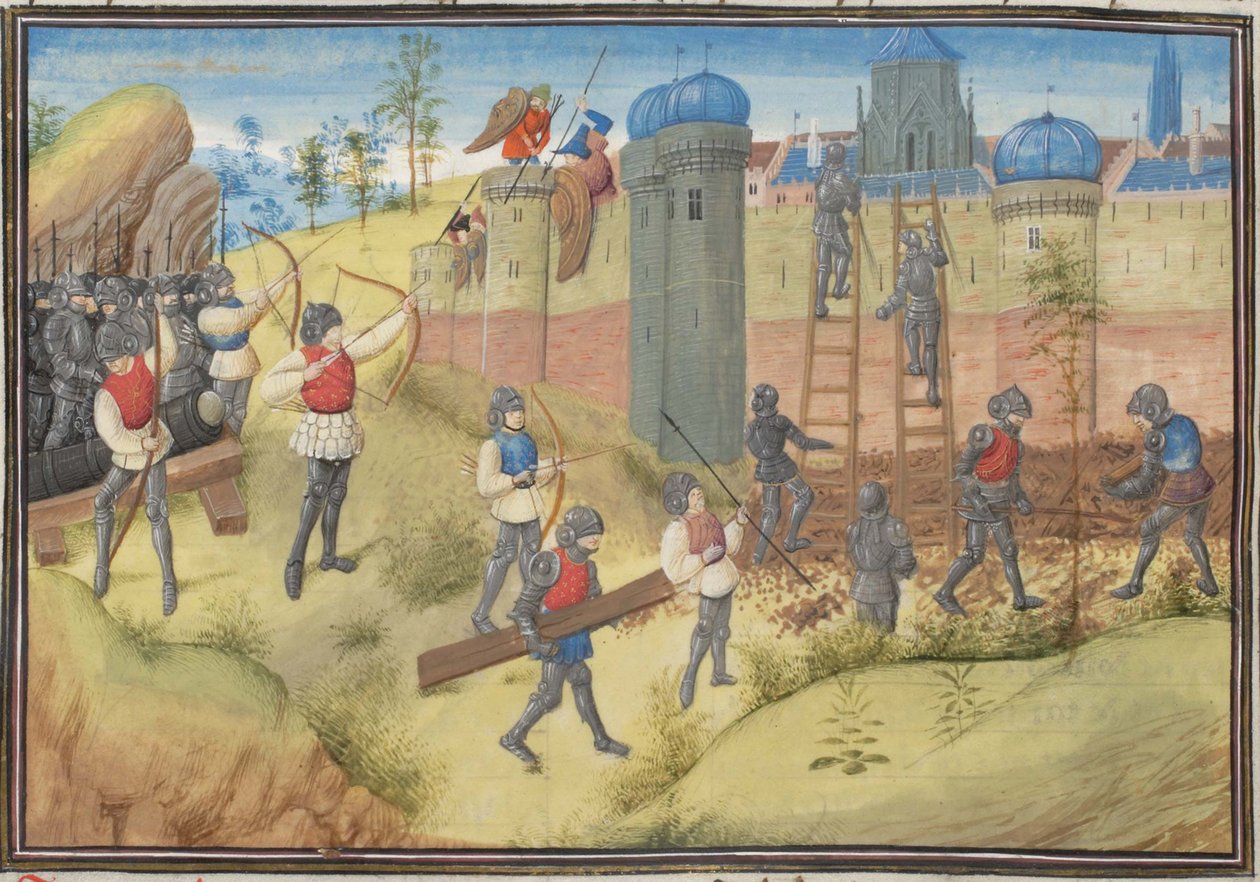 Jerusalemin piiritys, 1099. Pienoiskuva Historiasta, William of Tyre, 1460-luku tekijältä Unbekannt