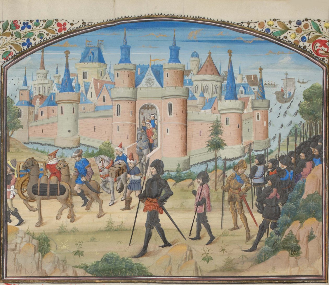 Tyroksen piiritys, 1124. Pienoiskuva Historiasta, William of Tyre, 1460-luku tekijältä Unbekannt