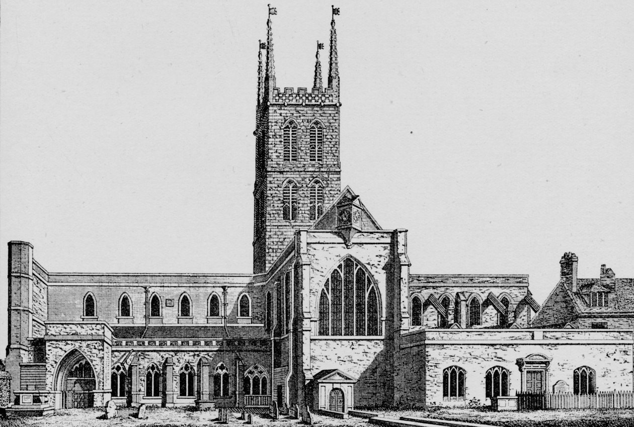 St. Savioursin eteläpuoli, Southwark, jossa näkyy entinen nave, n. 1825, 1912 tekijältä Unbekannt