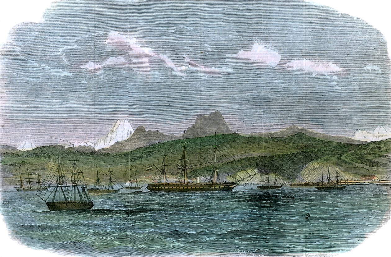 Espanjan saartolentue Valparaisossa, Chilessä, 1880 tekijältä Unbekannt