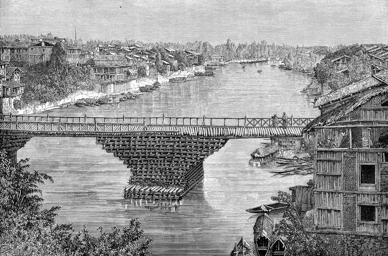 Srinagarin silta Jhelum-joen yli, Pakistan, 1895 tekijältä Unbekannt