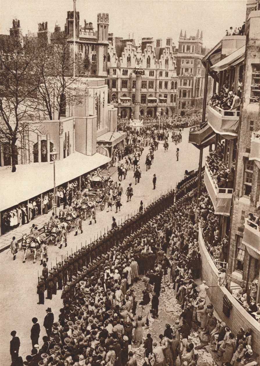 State Coach lähtee Westminster Abbeystä kuningas Yrjö VI:n kruunaamisen jälkeen vuonna 1937 tekijältä Unbekannt