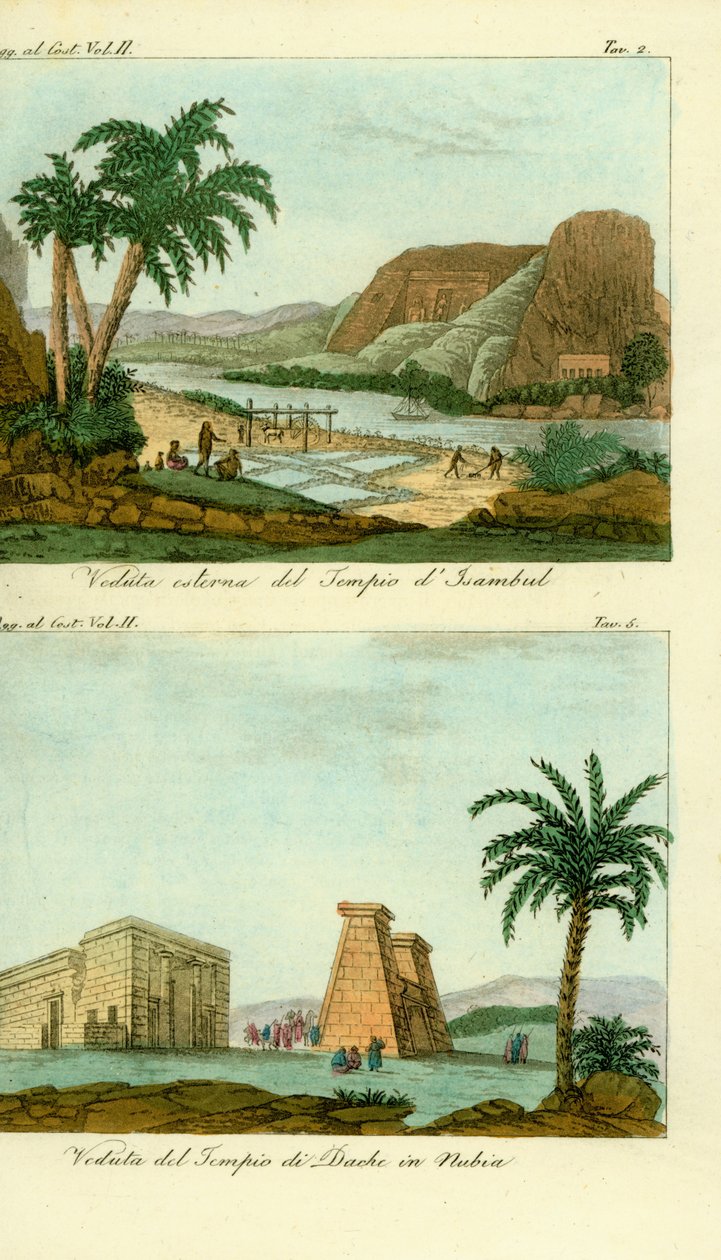Ramses II:n temppeli Abu Simbelissä (Isambul), Nubia, ja Thothin temppeli Dakkassa, Nubiassa tekijältä Unbekannt
